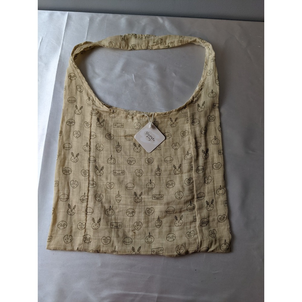 Slumberkins Tan Muslin Tote Bag 100% Organic Cotton Character Print NWT